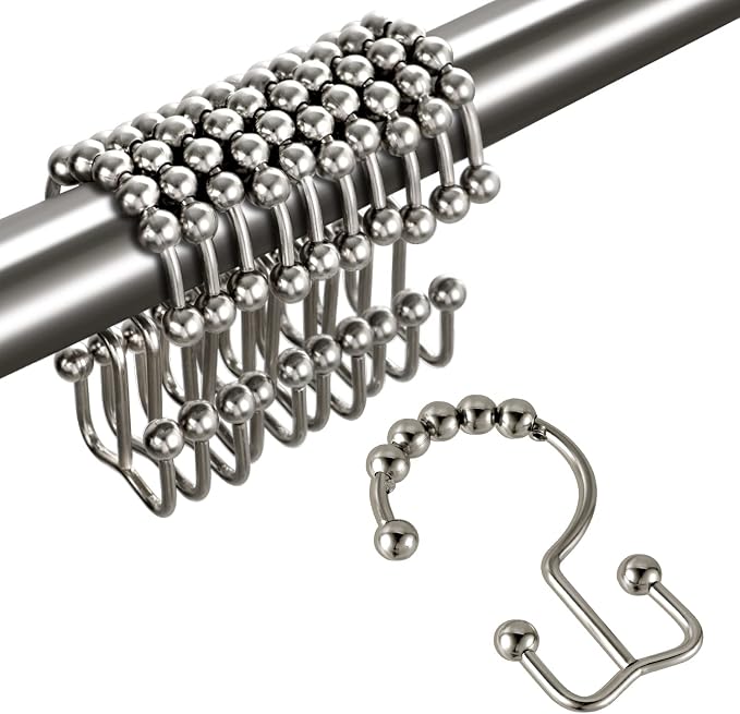 TOPROD Shower Curtain Hooks Rings Shower Curtain Hangers for Bathroom Hooks | Brushed Nickel,Stainless Steel,Rust Proof ,Durable,Free Gliding, Kitchen, Wardrobe,Set of 12