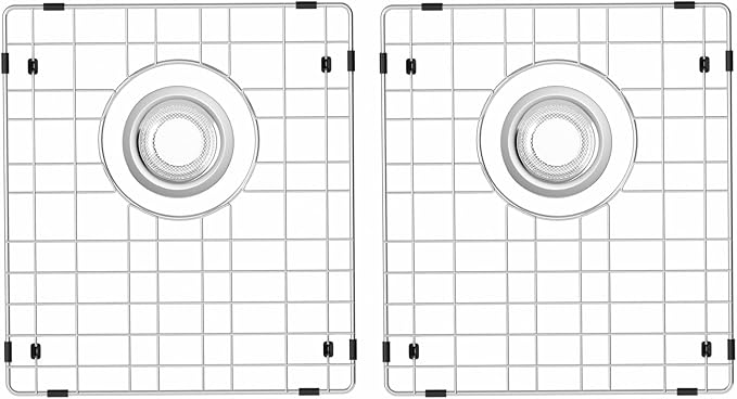 SANNO Sink Protector for Kitchen Sink, Grid Sink Protector Kitchen Sink Rack for Bottom of Sink,Rear Drain for Single Bowl13 L X 15" W, Stainless Steel,2pcs
