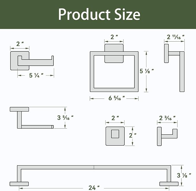 5-Pieces Matte Black Bathroom Accessories, 24 Inch Bathroom Hardware Set | SUS304 Stainless Steel Bath Towel Bar Set, Towel Racks for Bathroom Wall Mounted