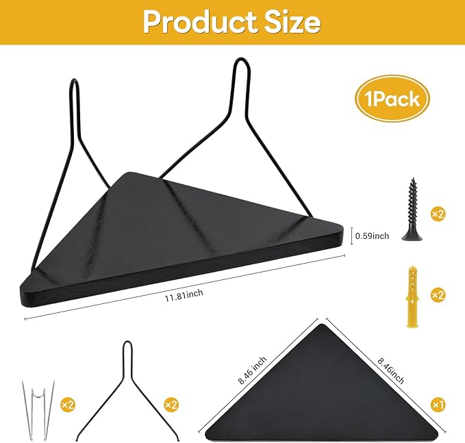 Fabric Wall Cubicle Corner Shelf with Hooks 11.8 Inch Wooden Triangular Cubicle Corner Shelf for Office Fabric Walls Display Storage Hanging Organizer for Work Decor Small Planter(Black，1 PCS)
