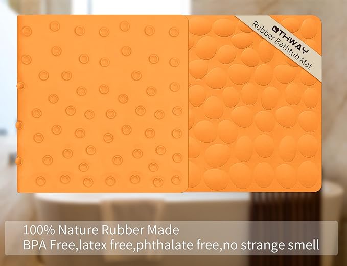 Non-Slip Bathtub Mat OTHWAY Soft Rubber Bathroom Bathmat with Strong Suction Cups (Orange, 16x40 inch)
