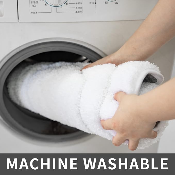 COSY HOMEER Non-Slip Bath Mat Extra Thick Absorbent Plush Washable | 24"x36" White Non-Slip Extra Thick Plush Absorbent Machine Washable Bath Mat Bathroom Rug Floor Tub Shower