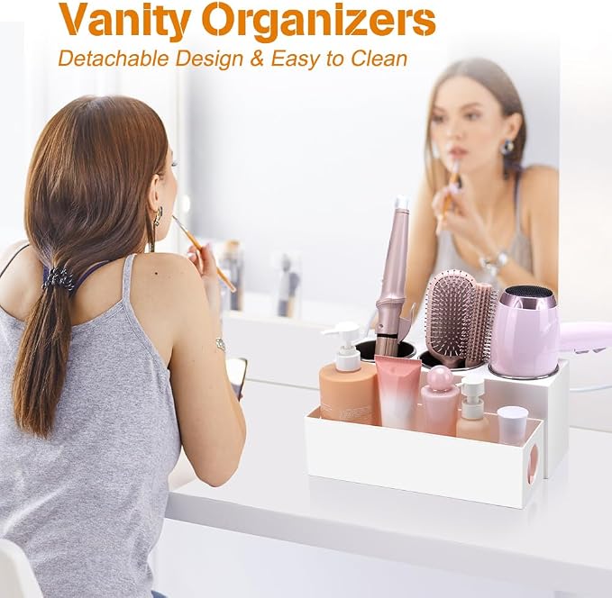 GFWARE Hair Tool Organizer with 3 Stainless Steel Cups, Cooling Hot Tools | Bathroom Vanity Storage, Hair Styling Accessorier Hair Dryer, Blow Dryer, Curling Iron, Flat Iron, Hair Straightener