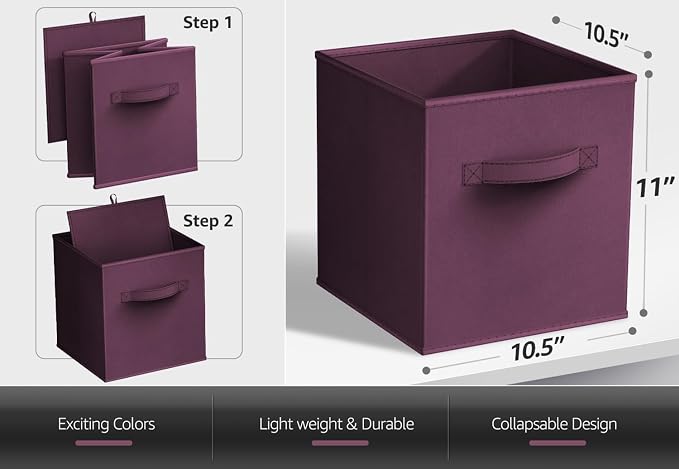 Sorbus Foldable Storage Cubes - 6 Fabric Baskets for Organizing Pantry, Closet, Shelf, Nursery, Playroom, Toy Box, Cubby - 11 Inch Dual Handle Collapsible Closet Organizers and Storage Bins (Purple)