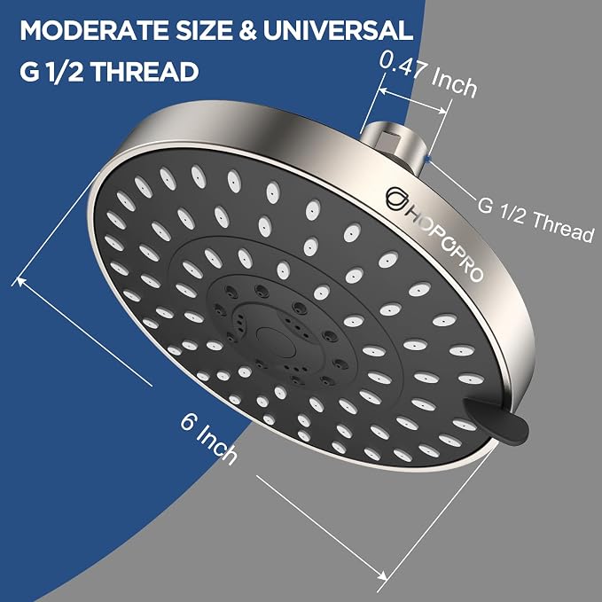 HOPOPRO 5-Mode High Pressure Shower Head - The Washington Post, NBC News, Today TV Show Recommended - High Flow Fixed Showerheads (6 Inch Brushed Nickel) | The Washington Post, NBC News, Today Recommended, Consumer Reports Tested High Flow Fixed Shower...