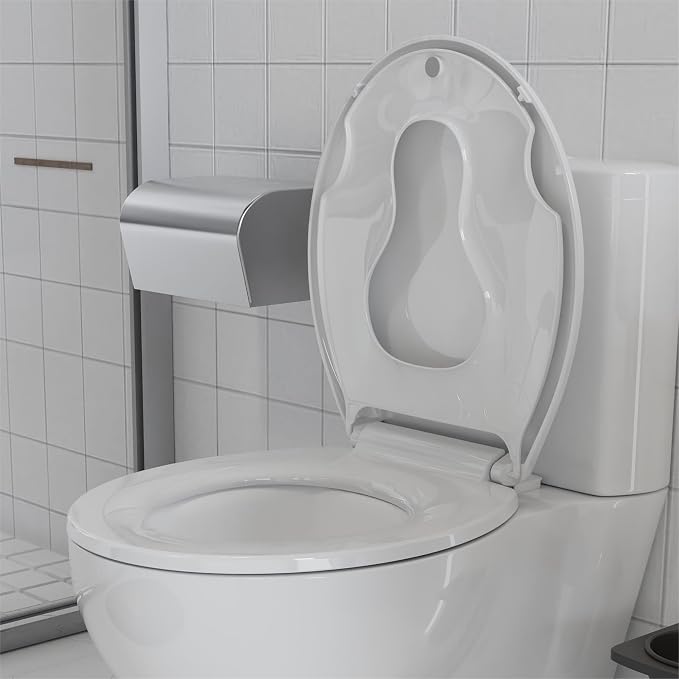 17" Round Potty Training Toilet Seat, White Seat with Built-In Toddler Function, Stable No-Wiggle Design for Both Child and Adult, Easy Install with Detachable Seat