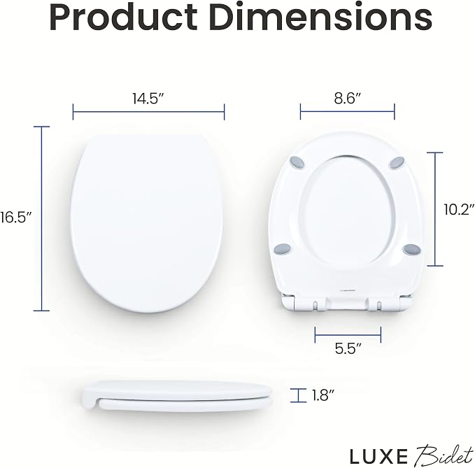 LUXE TS1008R Slow Close Round Comfort Fit Toilet Seat, White | with Slow Close, Quick Release Hinges, and Non-Slip Bumpers