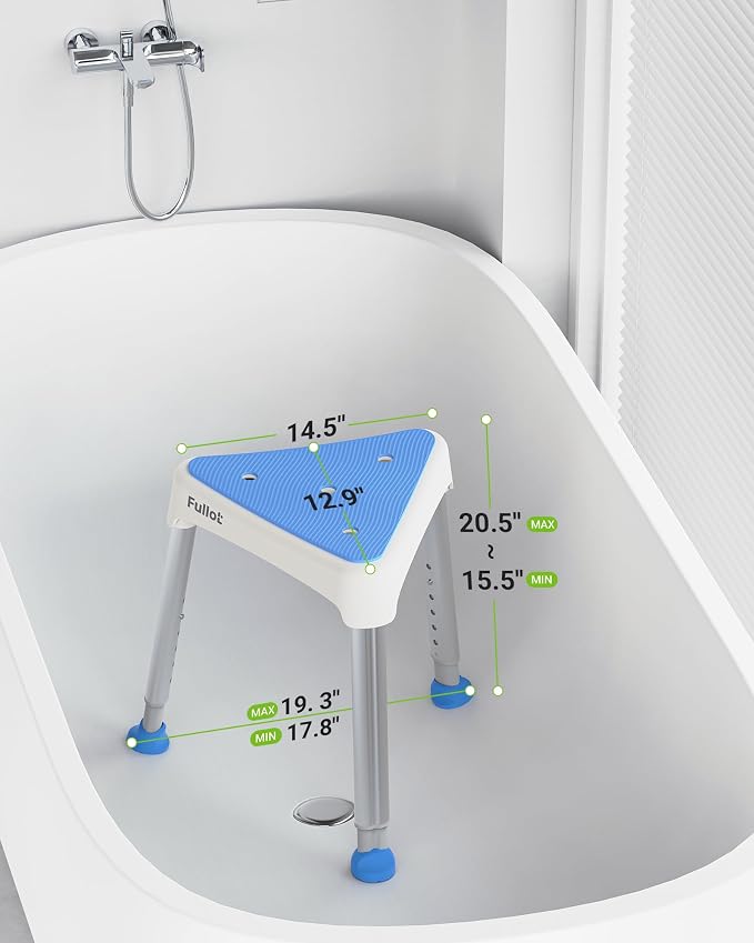 FULLOT Space-Saving Triangular Shower Chair for Inside Shower, 400 lbs | Adjustable Shower Seat for Elderly & Disabled, 9s No-Tool Setup, Stable-Bracing, Non-Slip Feet, Thick Legs, FSA/HSA Eligible