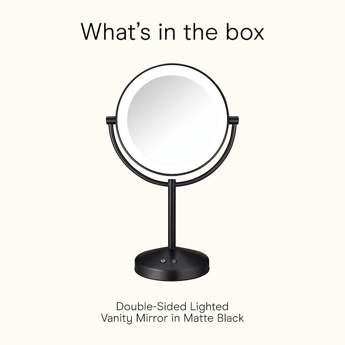 Conair Lighted Makeup Mirror, Double-Sided LED Vanity Mirror with 1X/10X Magnification, 3 Light Settings, 3 Modes, 360° Rotation, Matte Black Finish