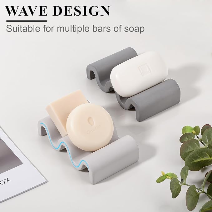 Diatomite Soap Dish Bar Soap Holder Wave Texture Sponge Tray, Dark Grey | Quick Drying, Self Draining Design Helps Keep Bar Soap Dry for Bathroom Sink, Shower & Kitchen
