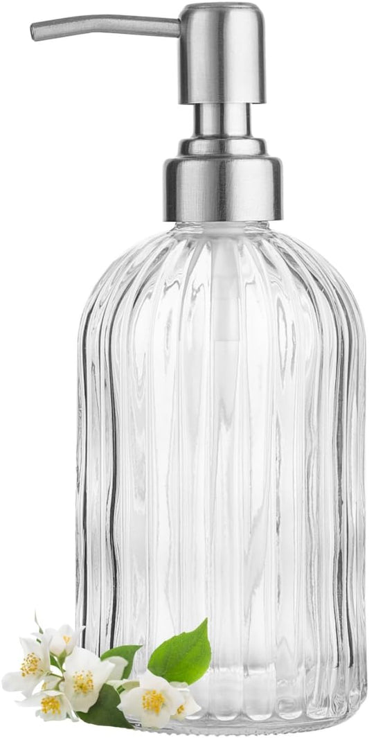 Clear Glass Soap Dispenser | with 304 Rustproof Stainless Steel Pump 18oz for Kitchen and Bathroom Hand Soap Dispenser Bottle