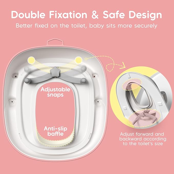 Maliton Potty Training Seat 2-in-1 with Step Stool & Anti-Slip Pink | ﻿ Potty Seat + Separate Step Stool, Adjustable Fits More Toilets, Anti-Slip, Sturdy, Splash Guard, Easy clean，Boys & Girls.
