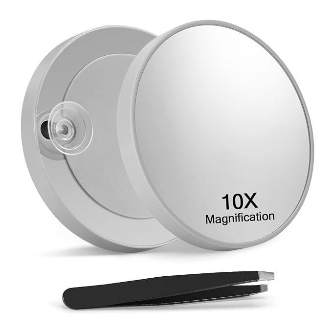 Macaki 10x Magnifying Mirror Suction Cup, Makeup Mirror, 3.5 in, Grey | Comapct Magnifying Mirror, for Home, On the Go or Office, Brows, Contacts, Powerful Suction Cup, Travel Mirror, Tweezers