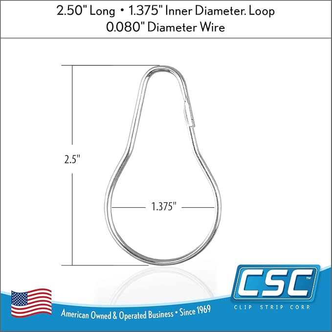100 Pack Shower Curtain Hooks, 2.5" Metal Shower Curtain Rings, Made of Rust Resistant Nickle-Plated Steel, Pear Shaped Split Rings, Hanging Clips
