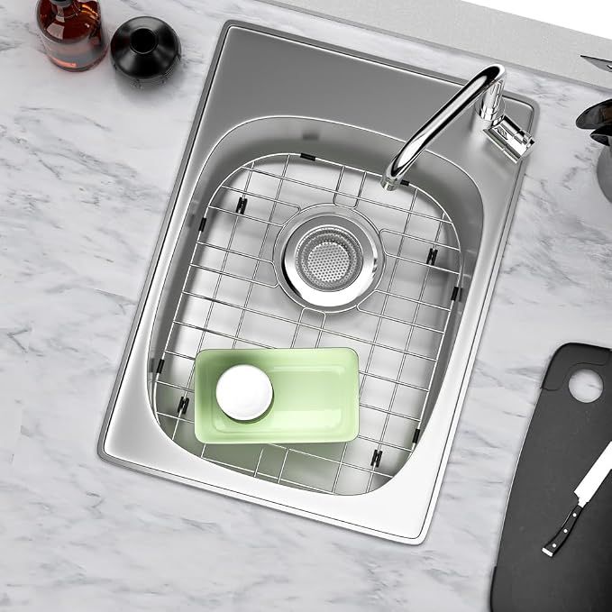 Sink Protectors for Kitchen Sink with Rear Drain Hole, 14.57" L X 11.22" W Stainless Steel Kitchen Sink Bottom Grid with Sink Strainer