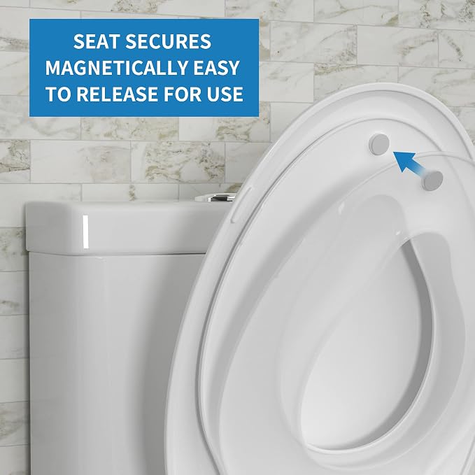 Hibbent Potty Training Toilet Seat, Built-in Magnetic Seat, Lid with Cover, Never Loosen and Slow Close Convertible Toilet Seat for Kids, Adult and Child (White, Elongated)