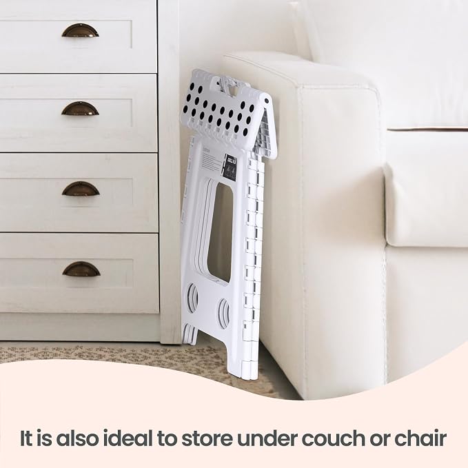 Delxo 17.5 Inch Folding Step Stool,Foldable Step Stool for Adults White | Step Stool with Safety Lock,Portable Collapsible Step Stool,Non-slip Folding Stools for Kitchen Bathroom Bedroom Garden 1PC