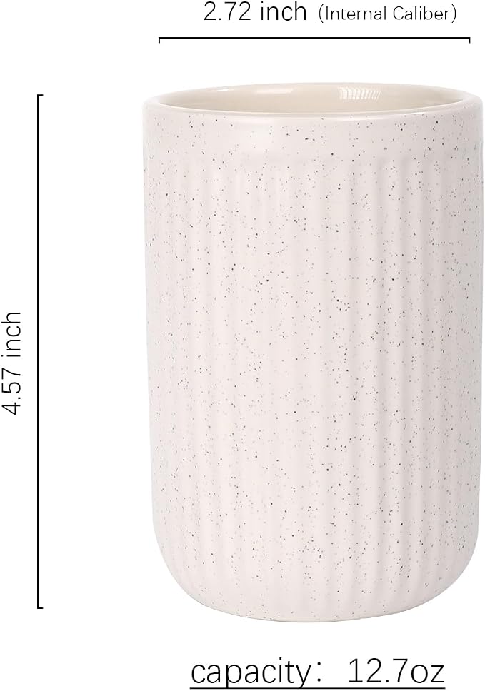 BosilunLife Ceramic Toothbrush Holder - 12oz Bathroom Toothbrush Holder Beige Tooth Brush Holders Tumbler Cups Reusable Toothbrush Mouthwash Cup Small Toothbrush and Toothpaste Holder