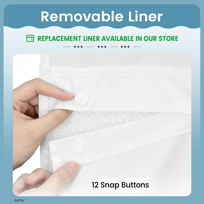 EUTXL Heavyweight No Hook Waffle Shower Curtain with Liner, 71x74, White | Snap in Liner, 256GSM Thick Fabric, Hotel Luxury Spa, 3 in 1 Set for Bathroom, Corner Magnets, Waterproof & Washable