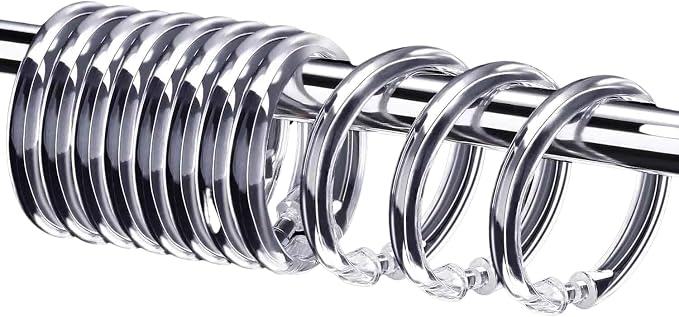 12 Piece Plastic Basic Locking Round Hook Easy Gliding Shower Curtain Rings Fits All Standard Size Shower Rods (Clear)