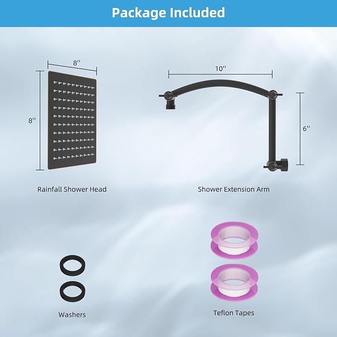 Hibbent 8'' Rain Shower Head with 16'' Extension Arm, Oil Rubbed Bronze | cUPC Certified High Pressure Rainfall Showerhead with Solid Brass Adjustable Shower Head Extension Arm, Fixed Showerheads