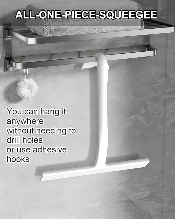 Shower Squeegee for Glass Doors, 8 in Silicone Bathroom Squeegee with Hook | Mutil-Purpose Glass Squeegee for Tile Shower Walls, Floors, Windows, Car Cleaning, No-Squeak & Streak Free Squeegee Tool