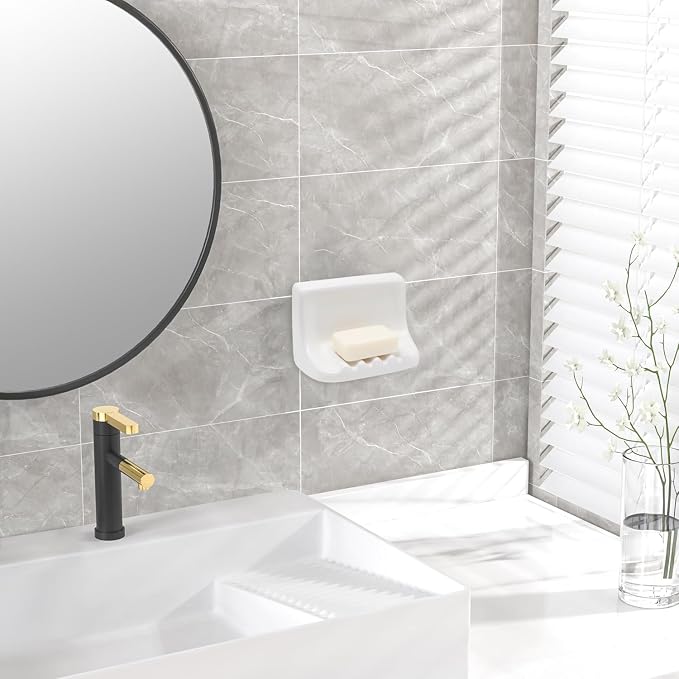 White Vintage Wall Mounted Ceramic Soap Dish Holder Bathroom Shower Wall | Retro Ceramic Porcelain Soap Dish Holder Tray for Home Bathtub Bathroom Sink Shower Wall Easy to Clean Keep Soap Dish Dry