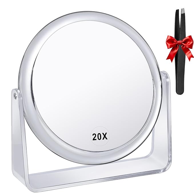 20X Vanity Mirror Makeup Mirror,1X/20X Magnification Double Sided Magnifying Mirror,360 Degree Swivel Desk Mirror,Portable Table Counter top Mirror for Bathroom Shaving Mirror,Gift for Women