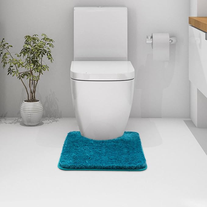 MIULEE Teal Toilet Bathroom Rug U-Shaped Microfiber Bath Mat 20x24 Inch | Absorbent, Non Slip, Quick Dry, Fluffy Bath Rugs for Bathroom Floor Tub Showers, Machine Washable