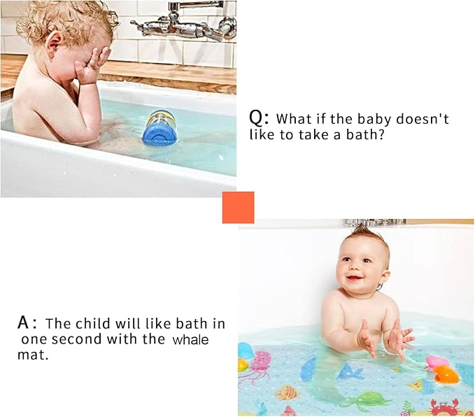Secopad Bathtub Mat Non Slip, Cute Bath Tub Mat, 40" x 16", Little Whale | Rectangular, Anti-Slip, Machine Washable, with Drain Holes and Suction Cups,For Bathtub and Shower Floor, for Toddler & Kids