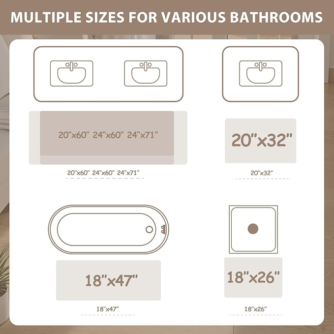Uphome Bathroom Rugs Runner, Distressed Farmhouse Boho Light Khaki Bath Mat, Non Slip Washable Long Bath Rugs, Vintage Traditonal Soft Velvet Bathroom Runner for Bathtub Sink Shower, 18x47 inch