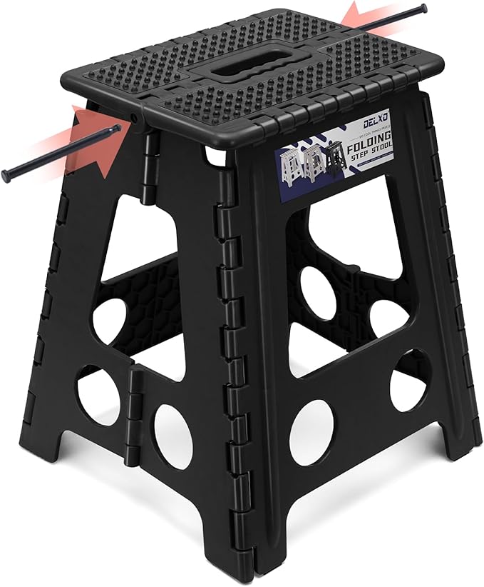 Delxo 16 Inch Folding Step Stool,Foldable Step Stool for Adults Black Dot | Step Stool with Safety Lock,Portable Collapsible Step Stool,Non-slip Folding Stools for Kitchen Bathroom Bedroom Garden 1PC