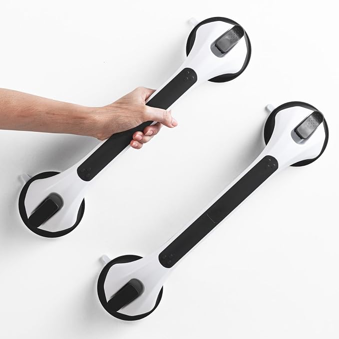 Grab Bars for Shower,Suction Shower Handles,2 Pack,16.8",Black | stable safety grip for seniors,elderly,bathtubs&toilet,heavy duty drill-free waterproof removable,handrails,easy install