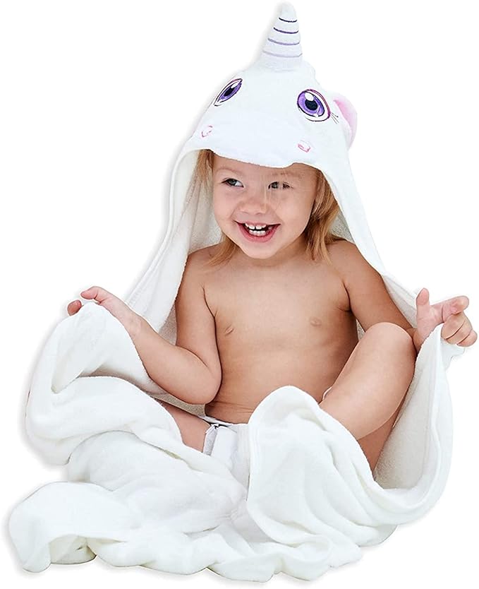 HIPHOP PANDA Ultra Soft Hooded Baby Towel - 2-Layer Thick 500GSM Absorbent | Rayon Made from Bamboo, Hooded Bath Towel for Newborn, Infant, Toddler, Baby Registry - Unicorn, 30x30 In