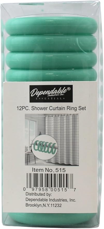 12 Piece Plastic Basic Locking Round Hook Easy Gliding Shower Curtain Rings Fits All Standard Size Shower Rods (Turquoise)