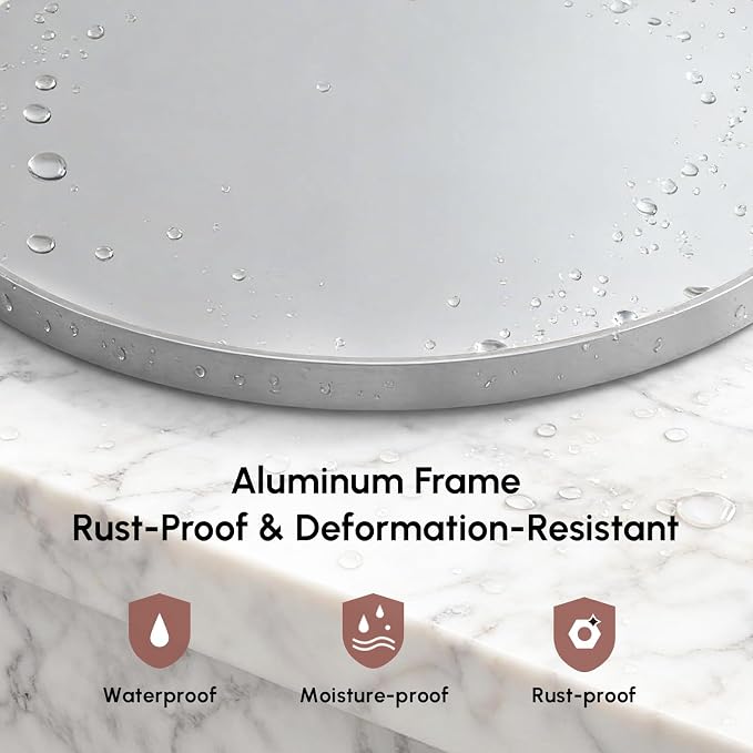 30 Inch Brushed Nickel Round Bathroom Mirror for Over Sink | Circle Mirror with Aluminum Frame, Wall Mirror for Vanity, Entryway, Living Room, Hallway and Bedroom Decor