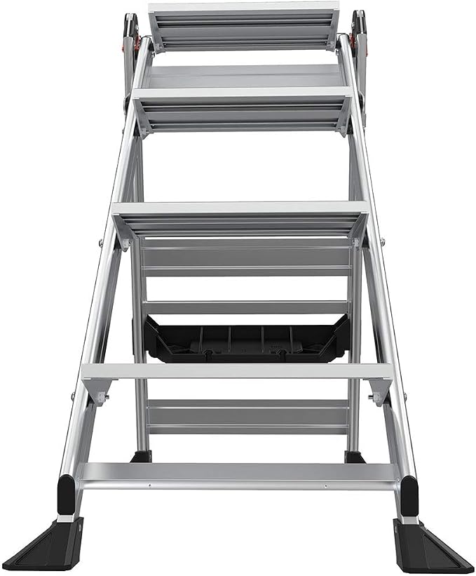 Little Giant Jumbo Step 4-Step Foldable 2.9 ft Aluminum Stool, 11904 | Foldable Aluminum Step Stool, Extra-Wide Stair-Like Treads, Rotating Handrail, Tool Tray, 375 lbs. Weight Capacity