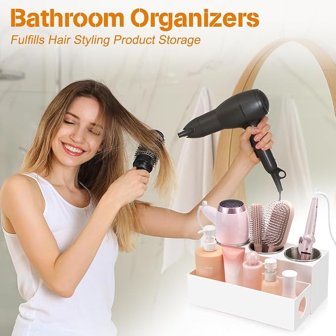 GFWARE Hair Tool Organizer with 3 Stainless Steel Cups, Cooling Hot Tools | Bathroom Vanity Storage, Hair Styling Accessorier Hair Dryer, Blow Dryer, Curling Iron, Flat Iron, Hair Straightener