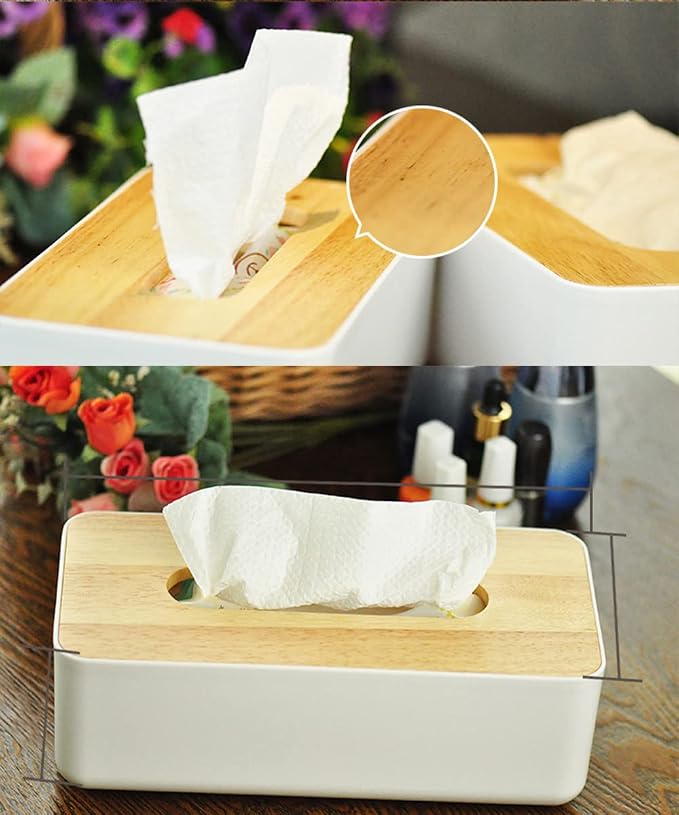 Wood Tissue Box Cover Gloves Box Holder Wooden Rectangular Tissue Box Holder for Storage on Bathroom Vanity, Countertop, Bedroom Dresser (Large(10.2 x 5.1 x 4.5))