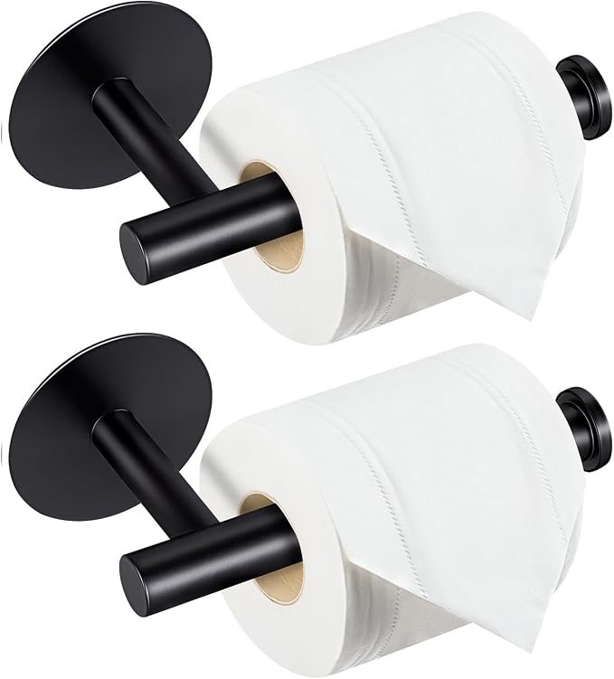 Yagoo Adhesive Toilet Paper Holder, Rustproof Toilet Roll Holder(2, Black) | SUS304 Stainless Steel,No Drilling Installation, Fits Most Standard Rolls,Suitable for Bathroom and Kitchen