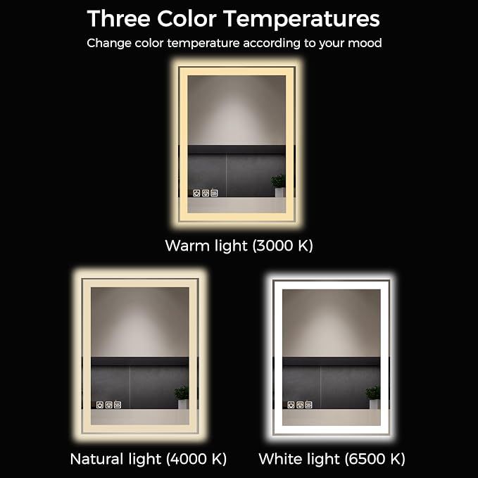 24"X32" LED Bathroom Vanity Mirror with Lights, Anti-Fog, Dimmable, Lighted Bathroom Mirror for Wall, Memory Function, Tempered Glass, Shatter-Proof, Backlit & Front Lit