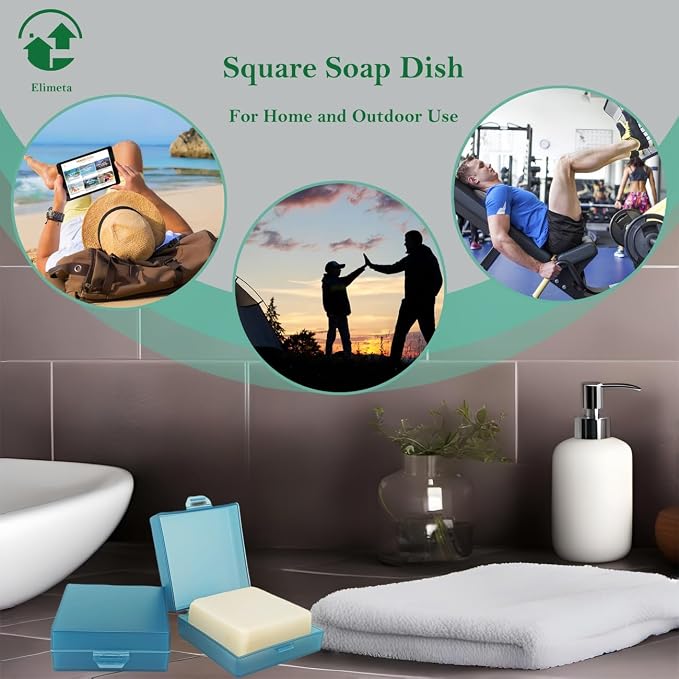 Square Soap Dishes Holder for Shower Travel Container with Lid Lightweight Waterproof Soapbox for Dr. Squatch Men's Bar for Traveling Toiletry Gym Bathroom (Light blue)