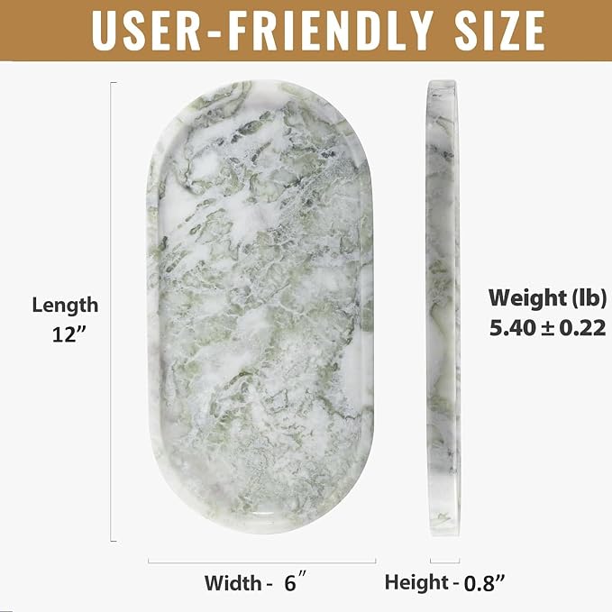 African Natural Marble Tray, 12"x6" Vanity Decorative Tray for Countertop Organizer, Catchall Tray for Perfume, Candles, Jewelry Dish
