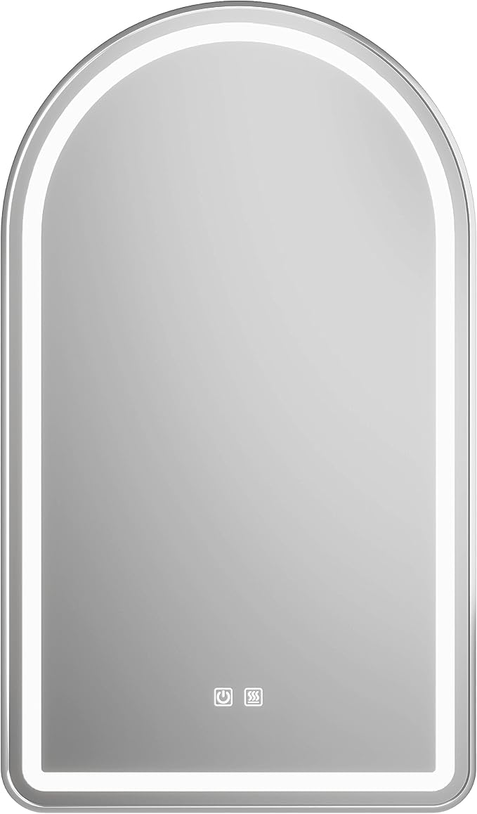 Arched Bathroom Mirror 30"x40", Silver, LED Tempered Glass | arch led bathroom mirror silver wall mounted vanity lighted tempered glass dimmable anti fog metal frame