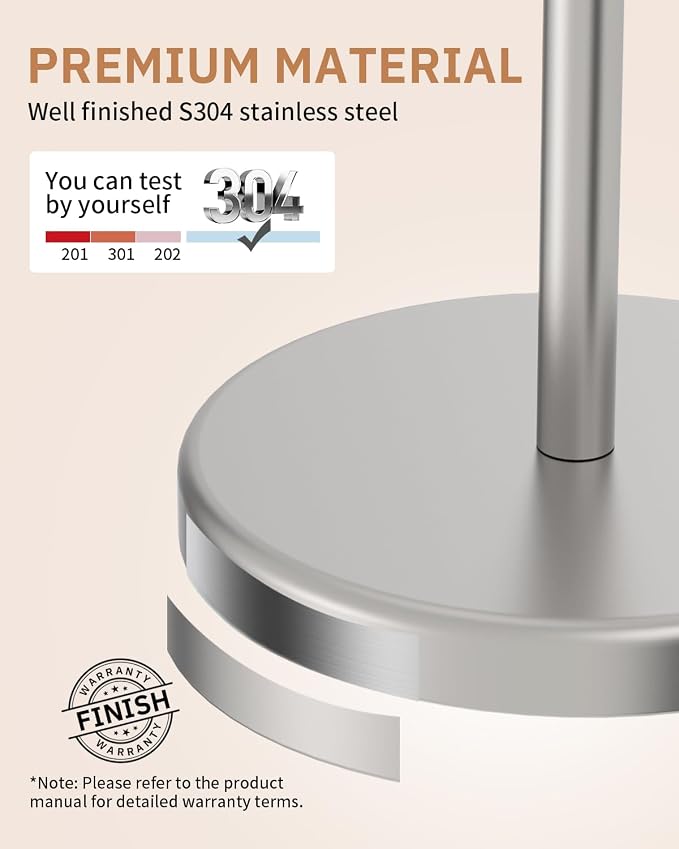 BWE Brushed Nickel Toilet Paper Holder Stand SUS304 Stainless Steel Modern | Freestanding Toilet Paper Roll Tissue Holder for Bathroom Toilet Paper Stand with Heavy Weighted Base Portable Saving Space