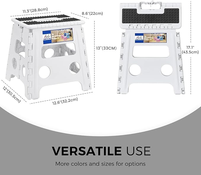 ACKO Folding Step Stool - 13" Height Premium Heavy Duty Step Stools for Adults and Kids, Upgrade Step Stool Kitchen Garden Bathroom Stepping Stool (White) | Collapsible Heavy Duty Foldable Stools, Portable Foot Stepping Stool Holds 300 lbs, Kitchen Bat...