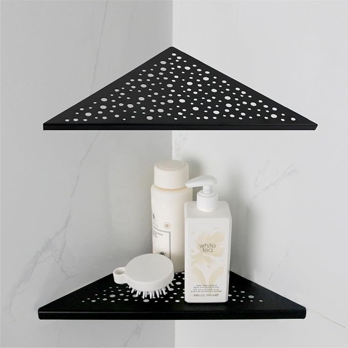 HIDROP Matte Black 10" Corner Shower Shelves for Tiled Walls, 2 Pack | Black Triangle Shower Shelf, 304 Stainless Steel Bathroom Corner Shelf, Fast Drainage,Embed into Tile Gap Shower Corner Shelf
