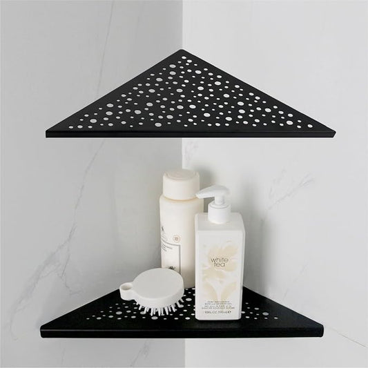 HIDROP Matte Black 10" Corner Shower Shelves for Tiled Walls, 2 Pack | Black Triangle Shower Shelf, 304 Stainless Steel Bathroom Corner Shelf, Fast Drainage,Embed into Tile Gap Shower Corner Shelf
