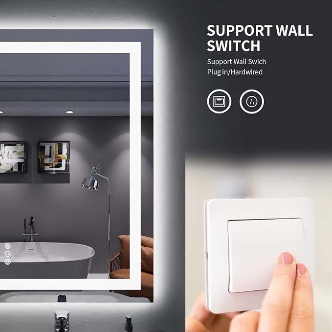 LOAAO 24"X36" LED Bathroom Mirror with Lights | Anti-Fog, Dimmable, 3 Color Temperature, Backlit + Front Lit, Memory Function, Tempered Glass, UL Listed