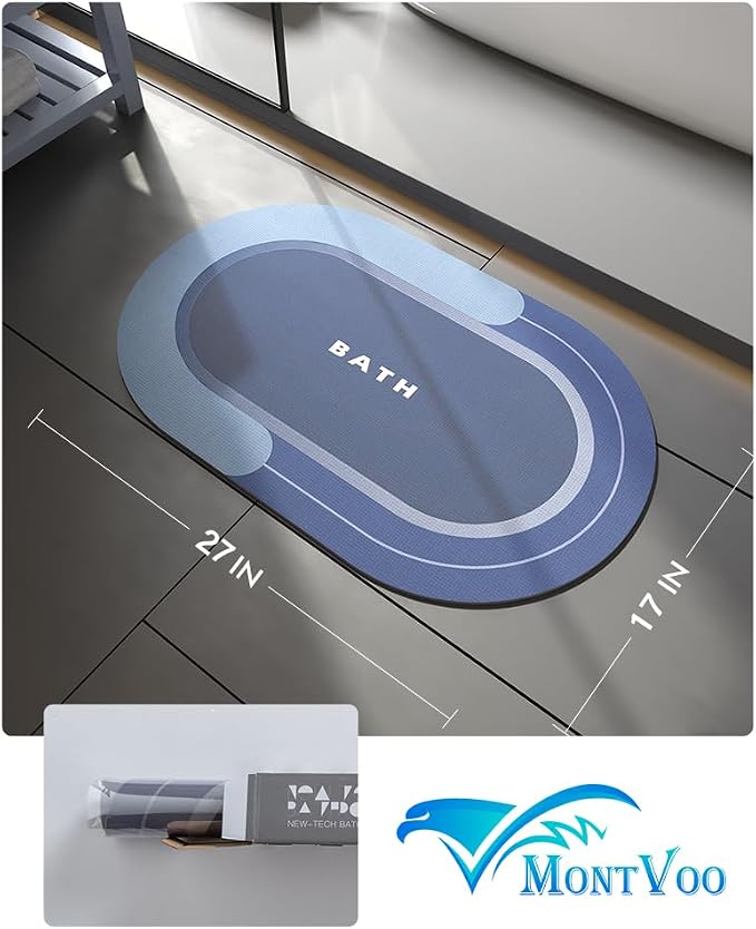 MontVoo Bath Mat - Non Slip, Quick Dry, Stain Resistant Bath Mat Rug for Bathroom Floor - Easy Care Shower Rug for Outside Bathtub - 17"x27" Navy